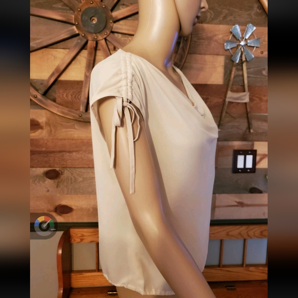 Escada Beige Silk Draped-Shoulder Sleeveless Blouse - Picture 4 of 9